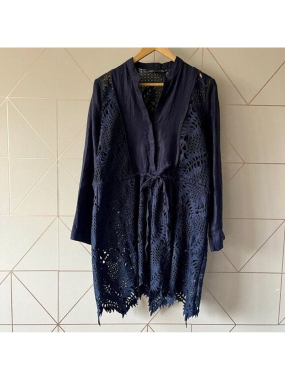 Zara Linen Eyelet Lace Tunic Dress - Picture 2 of 10